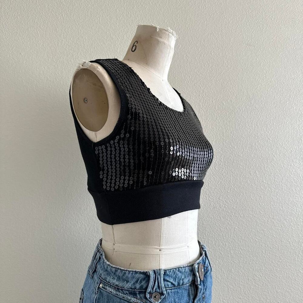 handmade black embellished sequin rib tank top - Picture 2 of 8